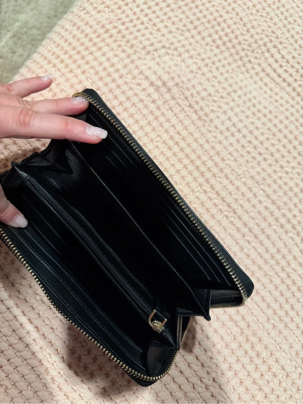 kate spade Black Pebbled Leather Zip Around Wallet